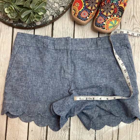 LOFT Blue‎ Chambray Scallop Linen Blend Shorts - Picture 5 of 8